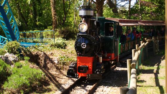 Photo de l'avant du Petit Train en mouvement, le train qui fait le tour du parc Bagatelle